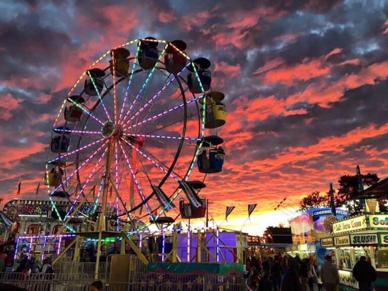 Crowds enjoying rides and attractions at The Big E fair and Topsfield fair in Massachusetts, where responsible cannabis consumption is encouraged.